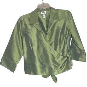 Talbots Chartreuse Green Silk Wrap Blouse